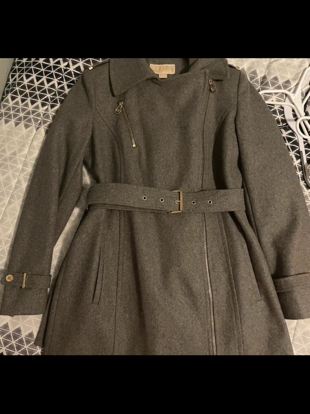 Michael Kors Charcoal Gray Wool-Blend Belted Trench Coat